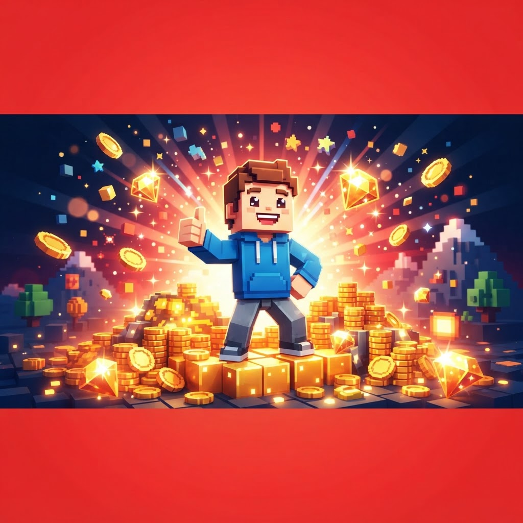 Ilustrasi karakter game memberikan jempol dikelilingi koin emas
